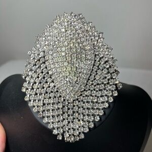 Vintage Silvertone Huge rhinestone brooch 80's era, fringed, Marquise shaped